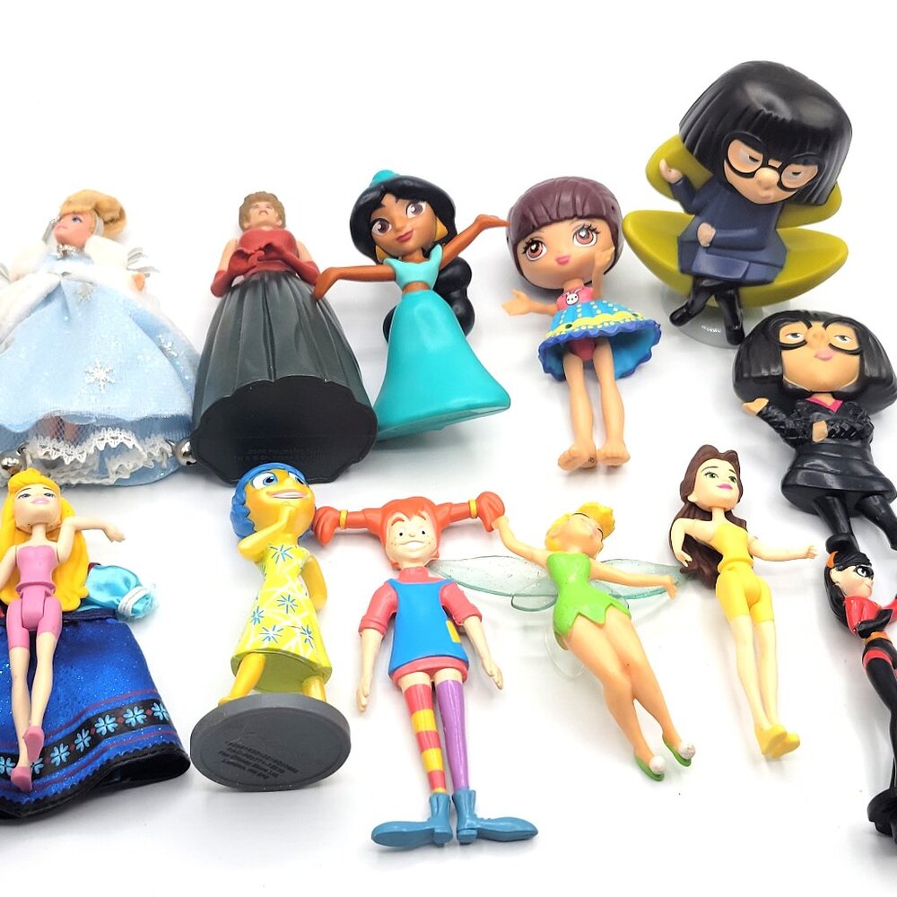 12 Assorted Princess & Female Character Mini Dolls Vintage Condition